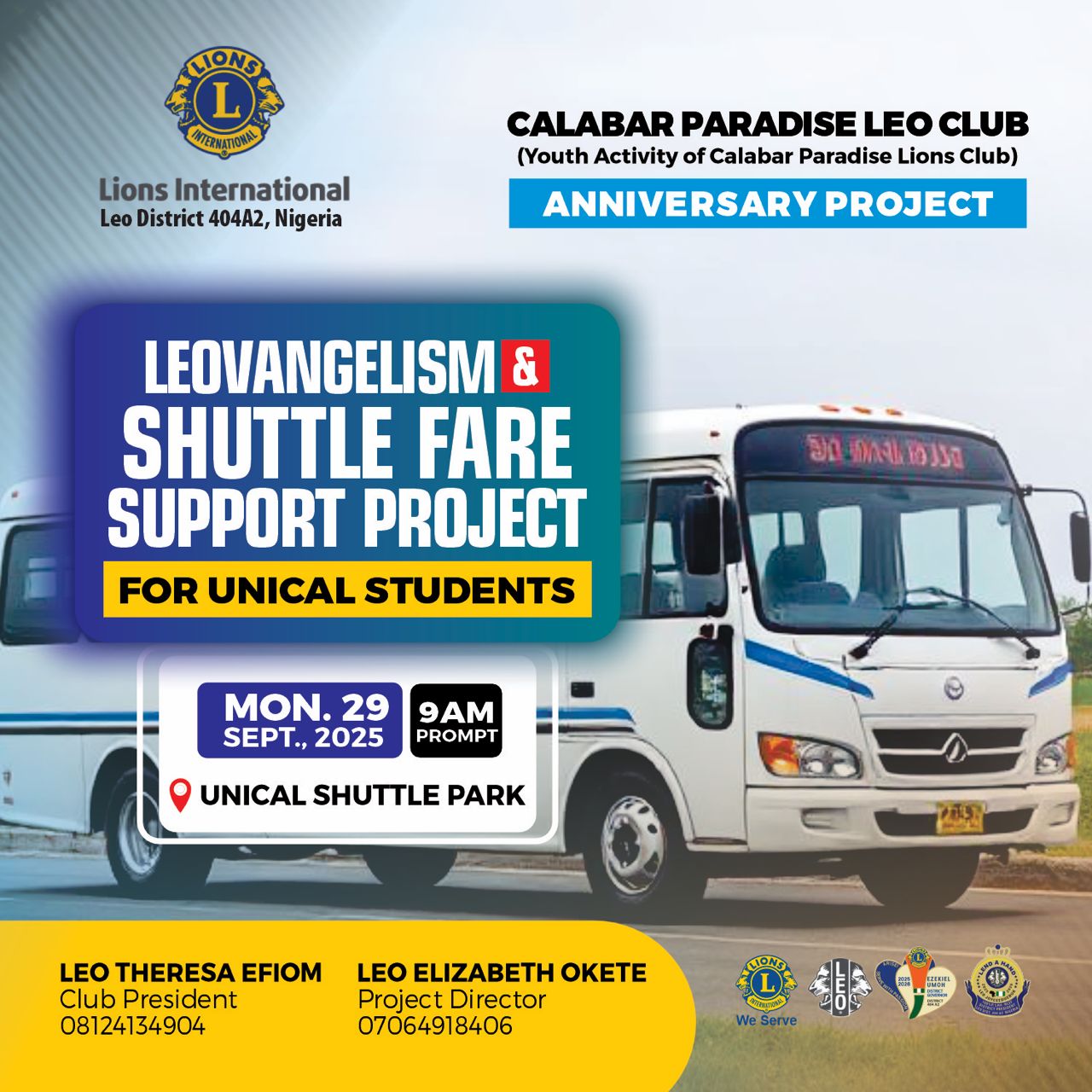 leovangelism & shuttle fare support project for unical students - by calabar paradise leo club